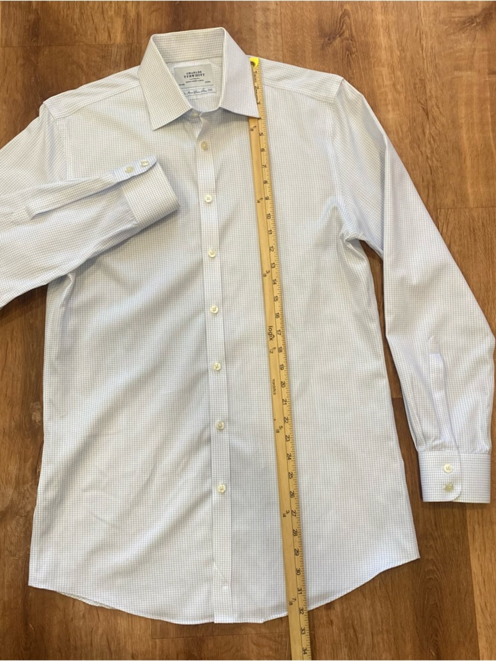 Charles Tyrwhitt Blue and White Micro-Check Dress Shirt Mens 15.5/35 Extra Slim - Picture 3 of 8
